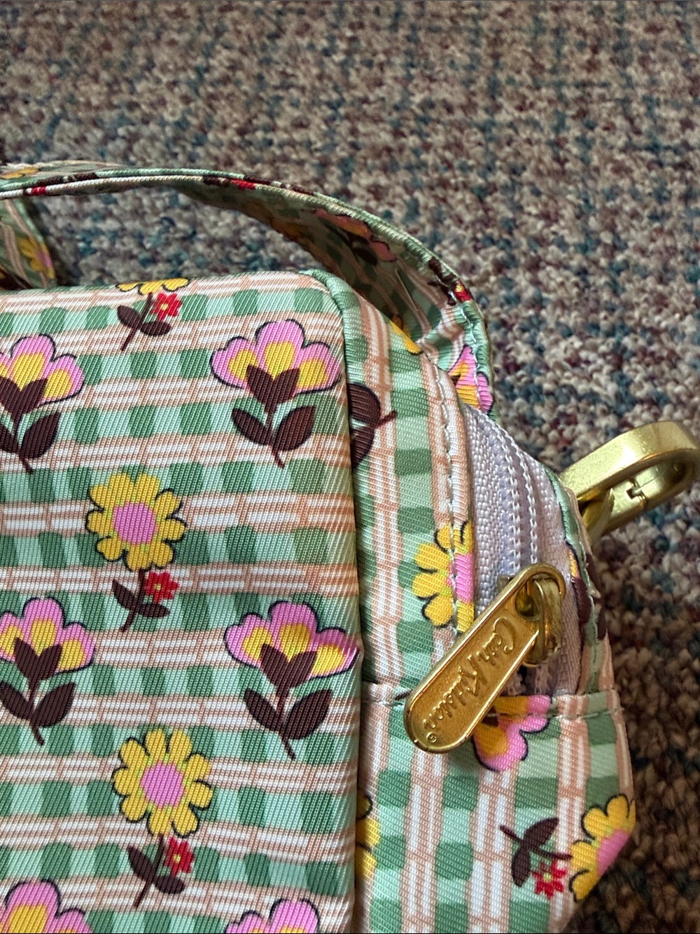 Cath Kidston Floral Print Crossbody Bag, Green Check Pattern, 23 x 13 x 8 - Picture 6 of 8